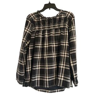 Indigo Soul Plaid Ruffle Black and Cream Size Small Long Sleeve Blouse